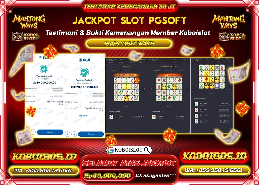BUKTI KEMENANGAN Id akuganten*** SLOT GACOR MAHJONG WAYS 1 Rp50.000.000,- LUNAS